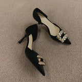 Elegant Thin High Heels Pumps Women 2024 Spring Square Buckle Shallow Mouth Single Shoes Woman Pointed Toe Office