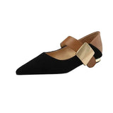 and Autumn Fashion Women Low Heel Mary Jane Shoes Elegant Lady Metal Decoration Pointed Shallow Mouth Single