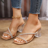 for Women 2023 Fashion Women's Sandals Summer Crystal Pvc Cross Strap Heeled Sandals Concise Square Toe High
