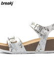 Fashion Women Cork Sandals 2023 New Summer Beach Wedge Trifle Buckle Strap Black White Platform Outside Sandalias