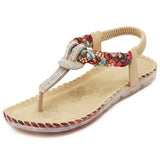 Boho Bohemian National Rhinestone Crystal Diamond Flat Shoes Women Sandals Summer Ethnic Beach Casual Shoes Plus