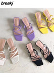 New Summer Slippers Low Heels Slides Female Peep Toe Square Heel Slipper Brand Sandals Women Slipper Big Size 41 Flip