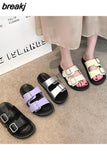 New Summer Women Outside Holiday Buckle Slipper Casual Beach Open Toe Flat with Non-slip Slide