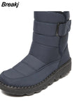 cross border new snow boots women's winter cloth casual cotton shoes middle tube artificial wool Plush thickened snow