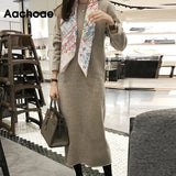 O Neck Knitted Dress Women Batwing Long Sleeve Basic Casual Straight Dress Soft Home Style Lady Long Dresses