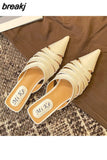 Slippers Women Pointed Toe Mule Flat Heels Casual Slip On Slide Outdoor Flip Flops 2023 Fashion Hollow Shoes Female