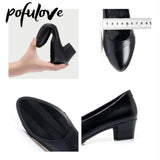 Women Mid Heel Shoes Office Lady Pumps PU Leather Black Basic Square Heeled Spring Autumn Loafers Female