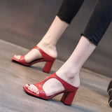 Women's High Heel Shoes 2023 Spring New Slippers Fashion Versatile Solid Color Medium Heel Thick Heel Square Toe Sandals