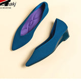 Knitting Single Shoes Simple Solid Color Women Small Wedge Shoes Pointed Toe Soft Sole Spring And Autumn Casual