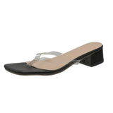 New Summer Fashion Women Shoes Crystal Clear Transparent Slippers Female Shoes Middle Heels Comfortable Woman Mules