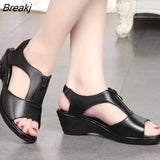 Soft Leather Peep Toe Roman Shoes 2023 New Hollow Women's Sandals Chunky Heel Platform All-Match High Heels Sandals