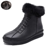 Handmade Genuine Leather Women Boots Rabbit Fur Flat Ankle Boots Women Snow Boots Winter Warm Casual Shoes Botas