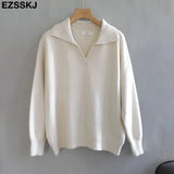 Winter casual chic v-neck oversize thick Sweater pullovers Women 2021 loose elegant Sweater Pullover female Long