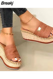 Wedges Slippers Platform High Heels Women Slipper Ladies Outside Shoes Basic Wedge Slipper Flip Flop
