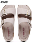 New Summer Men Beach Slides Shoe Casual Cork Nubuck Leather Outdoor Fashion Double Buckle Slippers