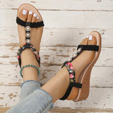 Summer Wedge Sandals for Women Crystal Printed Elastic Strap Gladiator Sandals Woman Comfortable Non Slip Beach