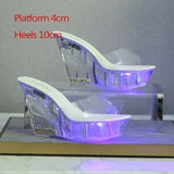 34-43 Nightclub LED Light High Heels Sandals Luminous Shoes Catwalk Pole Dancing Shoes Crystal Clear Platform