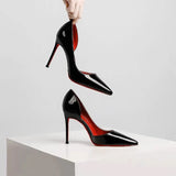 Breakj Upgraded Version Of Red Rib High Heels Slightly Shallow Side Of The Empty Tip Fine And Red Bottom 10Cm Patent Leather Hollow Single