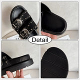 Size 34-40 Women Sandals 2023 Summer Shoes For Women Real Leather Low Heels Shoes Round Toe Casual Rivet Slippers