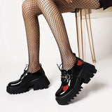 Brand Women Heart Lace Up Chunky Punk Design New Shoes Platform Thick Bottom Pumps Women Luxury Spring