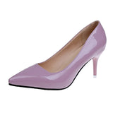 Women Pumps Black High heels 8cm Lady Patent leather Shallow Thin Heels Autumn Pointed Single Shoes Slip-On Female
