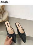 Candy Color Mule Shoes Women Slippers Flat Close Toe Slides Casual Flip Flops Sweet Bow Knot Sandal 2023 Summer