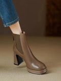 Women Ankle Boots Thick High Heels Round Toe Shoes Woman Zipper Elegant Genuine Leather Autumn