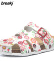 New Summer Buckle Cork Slipper 2023 Casual Women Beach Outside Non-slip Closed Toe Cut-outs Slides