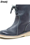2023 Women Winter Mid Calf Boots Leather Snow Boots Lace Up Plush Fur Warm Slip-on Ladies Shoes Square Heel Short