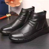 and Winter New High-top Men's Shoes Winter Fleece Boots Men's Casual Mid-top Leather Zipper Boots Tooling Men's