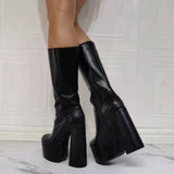 Cool Fashion Female Boots Zipper Round Toe High Heels Platform women's Boots Solid Trendy Quality Luxuryshoes