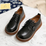 American Retro British Style Literary Genuine Leather Thick-Sole Lace-Up Handmade Big-Toed Shoes Mori Girl Casual