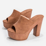 Slippers women platform sandals microfiber flip flops plus size 36-43 slides wood chunky super high heels shoes