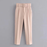 Solid Elegant Pencil Pants Women Business Suit Pants Female Pleated Lady Long Trousers With Belt Pantalones