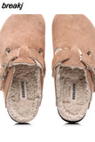 2023 New Buckle Cork Slipper Casual Women Solid Color Plush Inside Outside Non-slip Closed Toe