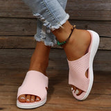 Fashion Women Summer Stretch Orthotic Slide Sandals Platform Wedges Open Toe Casual Outside Slippers Comfortable Solid
