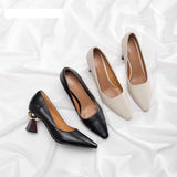 Women's Desinger Pumps Gold Ball High Heels Pointed Toe Strange Style Boat Shoes Shallow Leather Shoes for Female