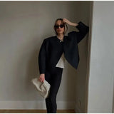 Women's Fashion Solid Thicken Cropped Jacket Top Long Sleeve Warm Autumn Winter Cardigan Female Casual Loose Woolen
