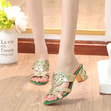 Rhinestone Sandals for Women Summer 2023 Thick High Heels Gladiator Sandals Woman Slip On Beach Slippers Flip