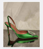 Rose Red Women Pumps Thin Heels Pointed Toe Super High Buckle Strap Ladies Dress Shoes Sandals Women