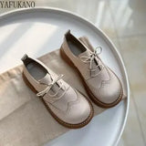 Girl Thick Bottom Small Leather Shoes British Style Round Head Flat Shoes Literary Retro Brogue Shoes Original