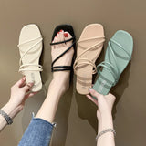 Summer New Two Wear Sandals Female Fashion Korean Version Of A Word With Sandals Casual Flat Outside Wear Slippers