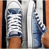 Canvas Shoes 2021 Summer Denim Canvas Shoes Women Low Cut Lacing Shoes Women Casual All-match Flat Shoes Plus Size