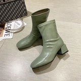 Solid Ankle Boots for Women Casual Block Heels Waterproof Boots Women Soft Leather Women's Ankle Boots Short Shoes