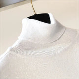 Turtleneck knit sweater Shinny Chic Women Sweaters And Pullovers spring Autumn thin bling Lurex slim baisc