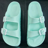 Summer Platform Sandals Women Thick Bottom Flat Platform Candy Color Two Buckle Mule Slippers Plastic