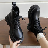 New Women's Platform Ankle Boots White Pu Leather Thick Sole Combat Booties Woman Spring Autumn Non Slip Motorcycle