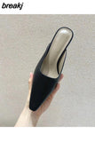 Spring Women Slippers Elegant Square Toe Mules Shoes Women Block Low Heels Brand Snake pattern Outside Slides Slipper