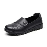 BEYARNEWomen shoes Spring soft soled mother black single shoes leather non-slip casual comfortable middle-aged ladies flat
