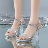 Summer New Round Toe Open Toe Belt Buckle Transparent Sexy Sandals Women Comfort Solid Color High Heels
